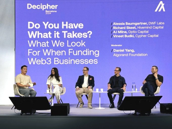 Participants of the Decipher’s 2024 panel discussing what it takes to secure funding for crypto businesses. Source: DWF Labs