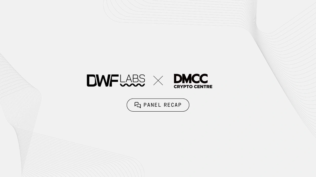 DWF Labs light branding with grey spirals banner for DMCC Crypto Centre panel recap 