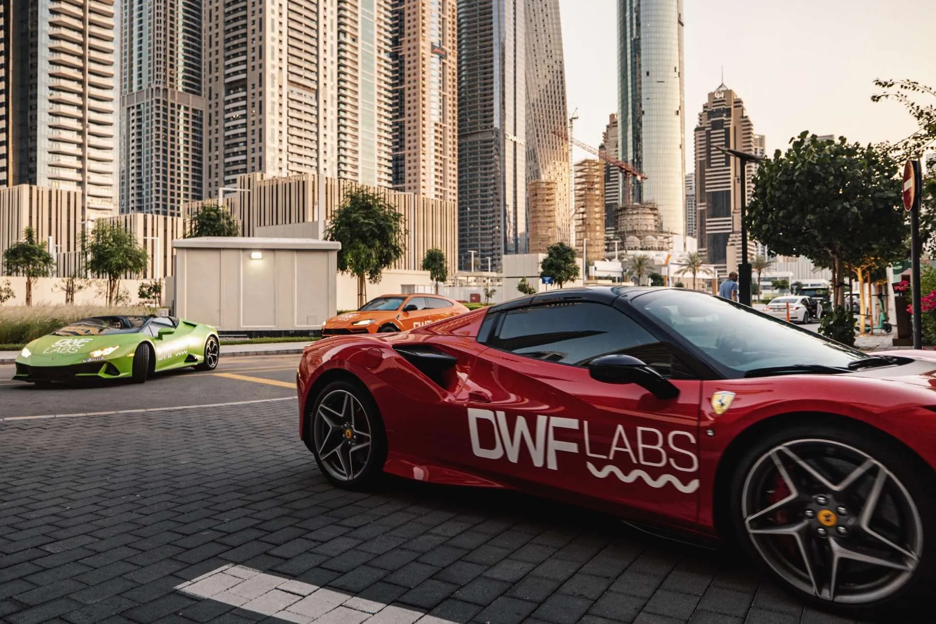 DWF Labs, red ferrari, supercar, token2049, dubai, 2024, event, babiole